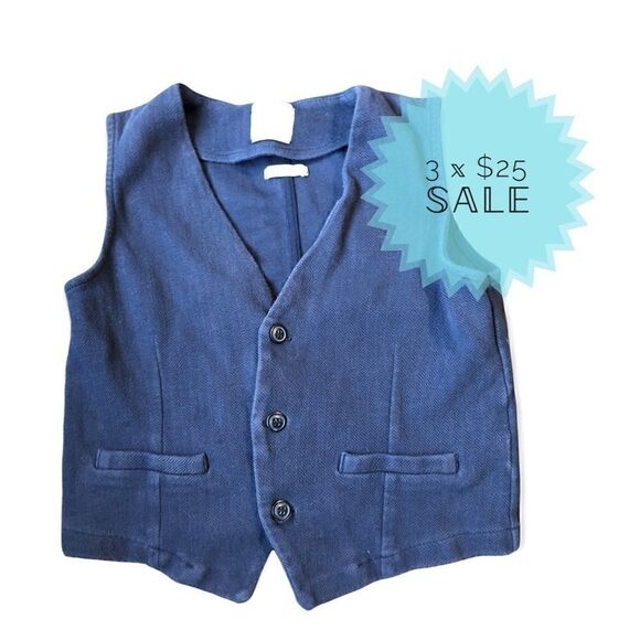 3/$25 ZARA KIDS BLUE HERRINGBONE VEST WAISTCOAT FOR BOYS 9-10Y - Picture 1 of 12